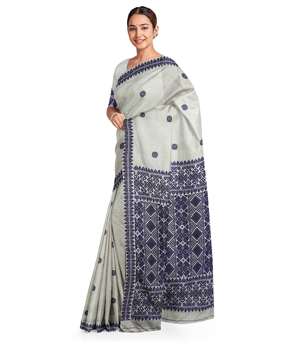 Cream black cotton handloom assam saree