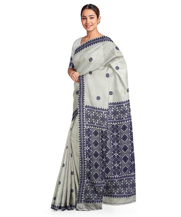 Cream black cotton handloom assam saree