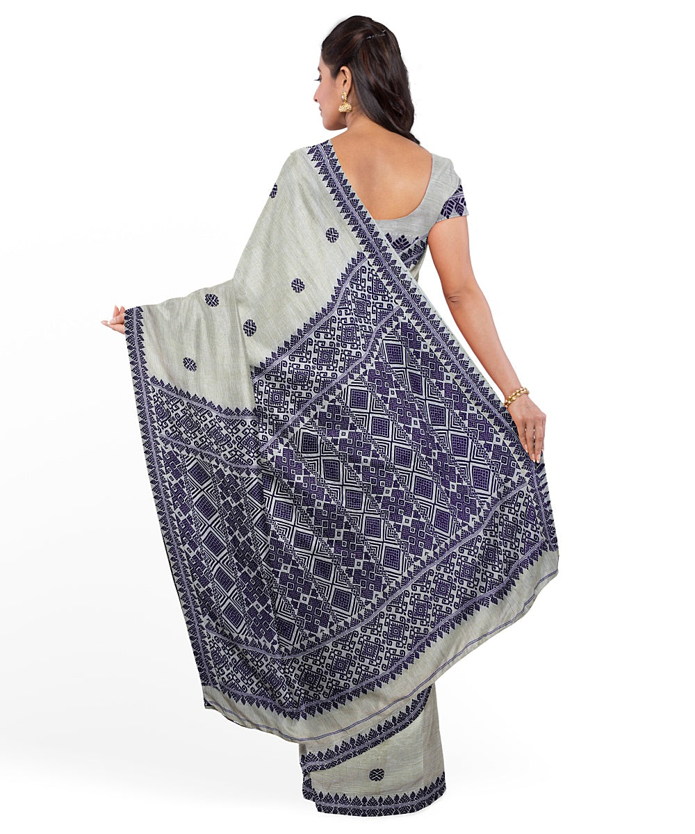 Cream black cotton handloom assam saree