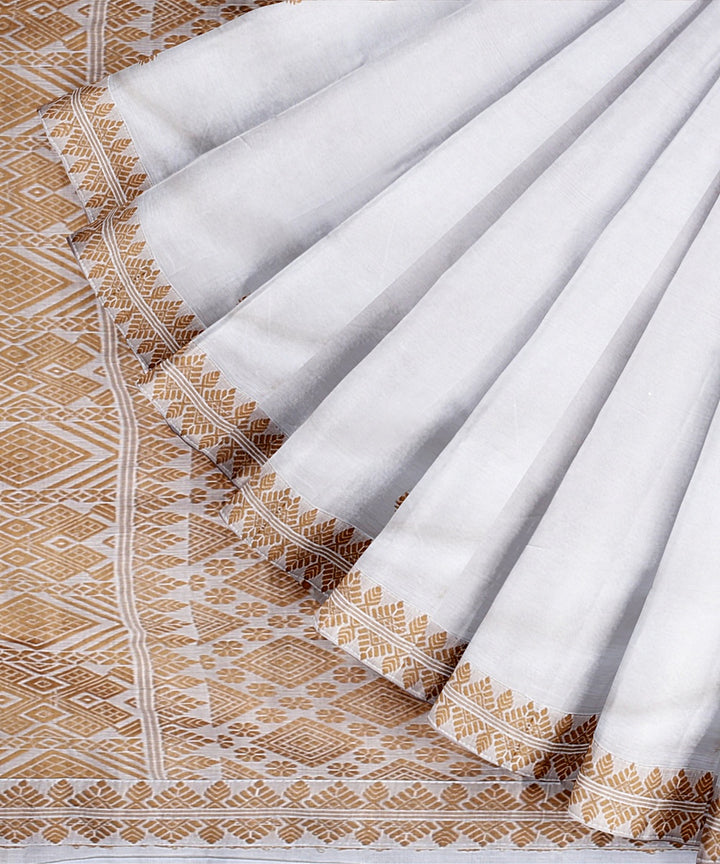 Cream light brown cotton handloom assam saree