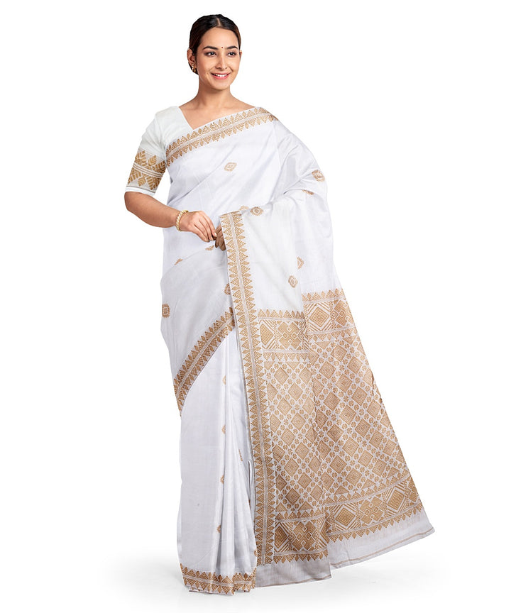 Cream light brown cotton handloom assam saree