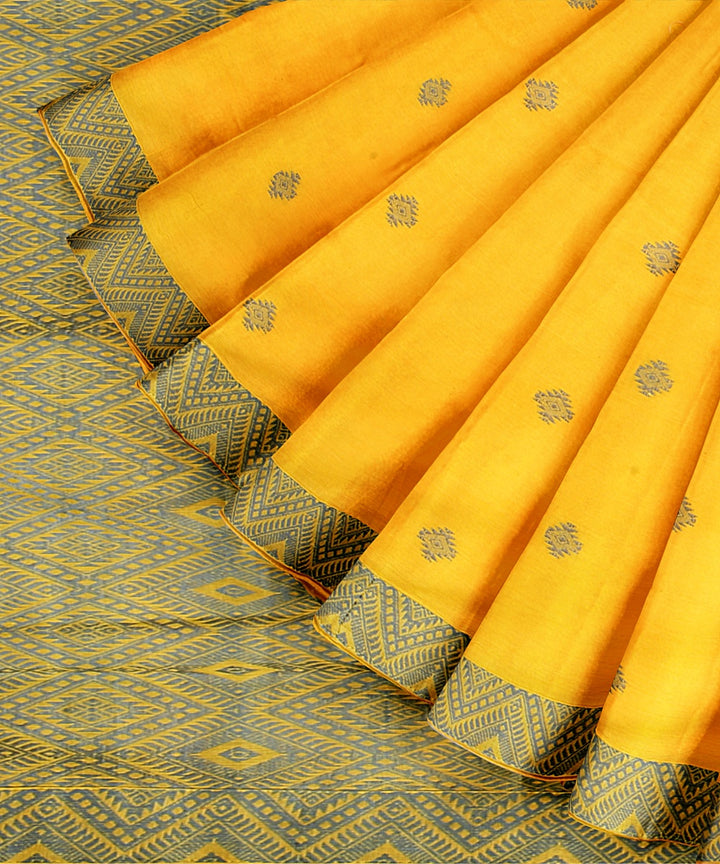 Yellow grey handloom assam cotton saree