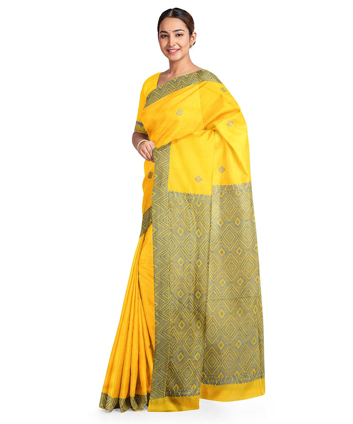 Yellow grey handloom assam cotton saree