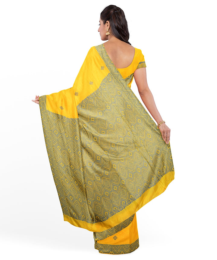 Yellow grey handloom assam cotton saree