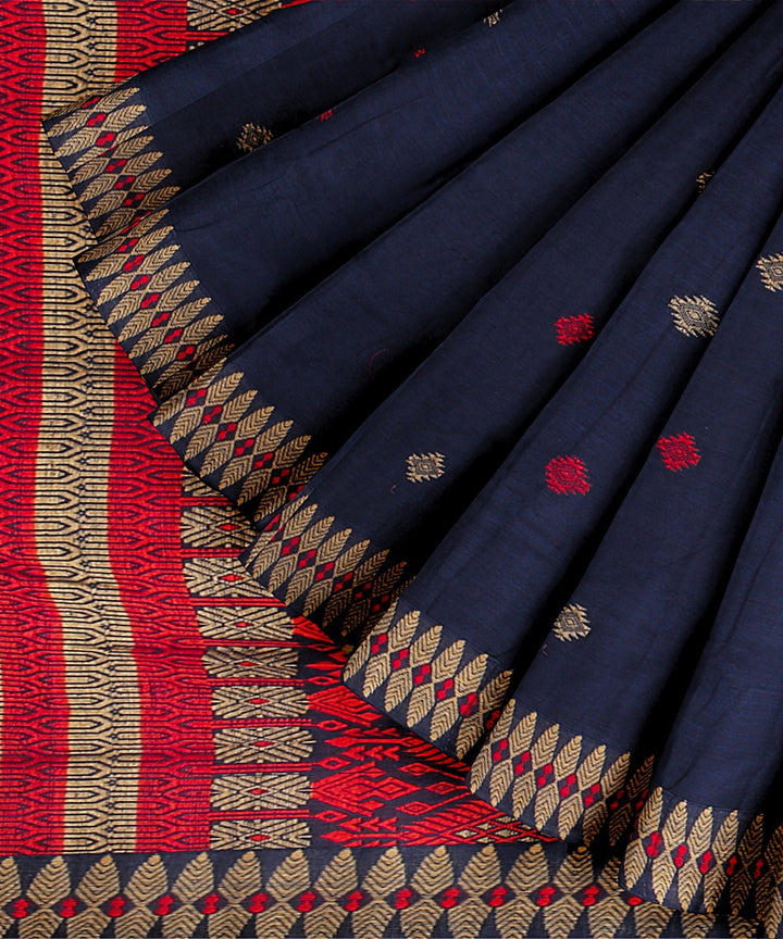 Navy blue red cotton handloom assam saree