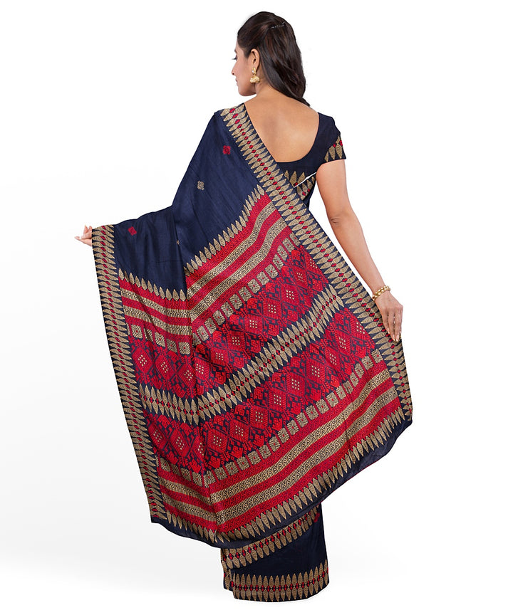 Navy blue red cotton handloom assam saree