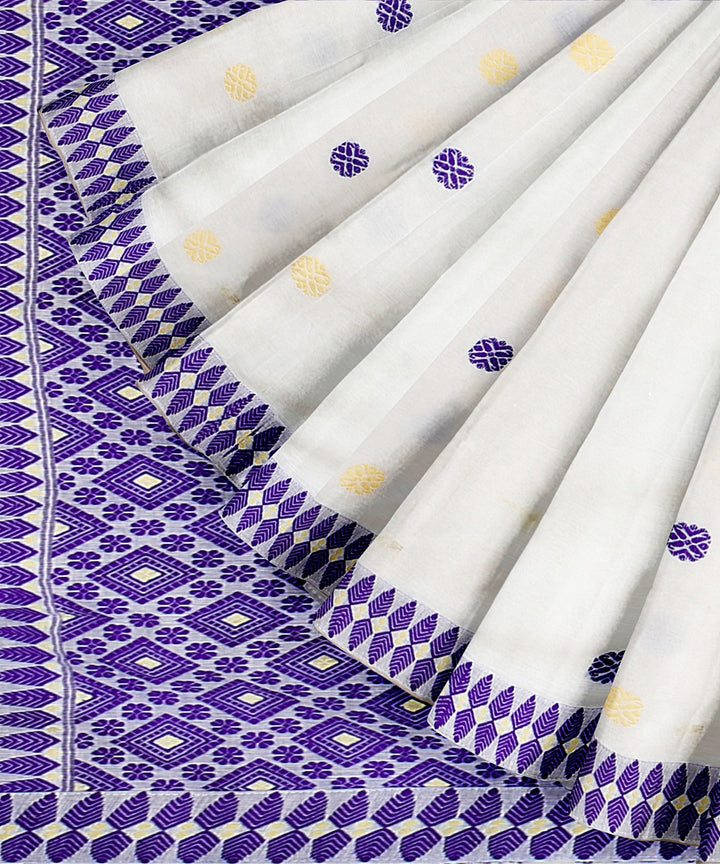 Navy blue off white cotton handloom assam saree