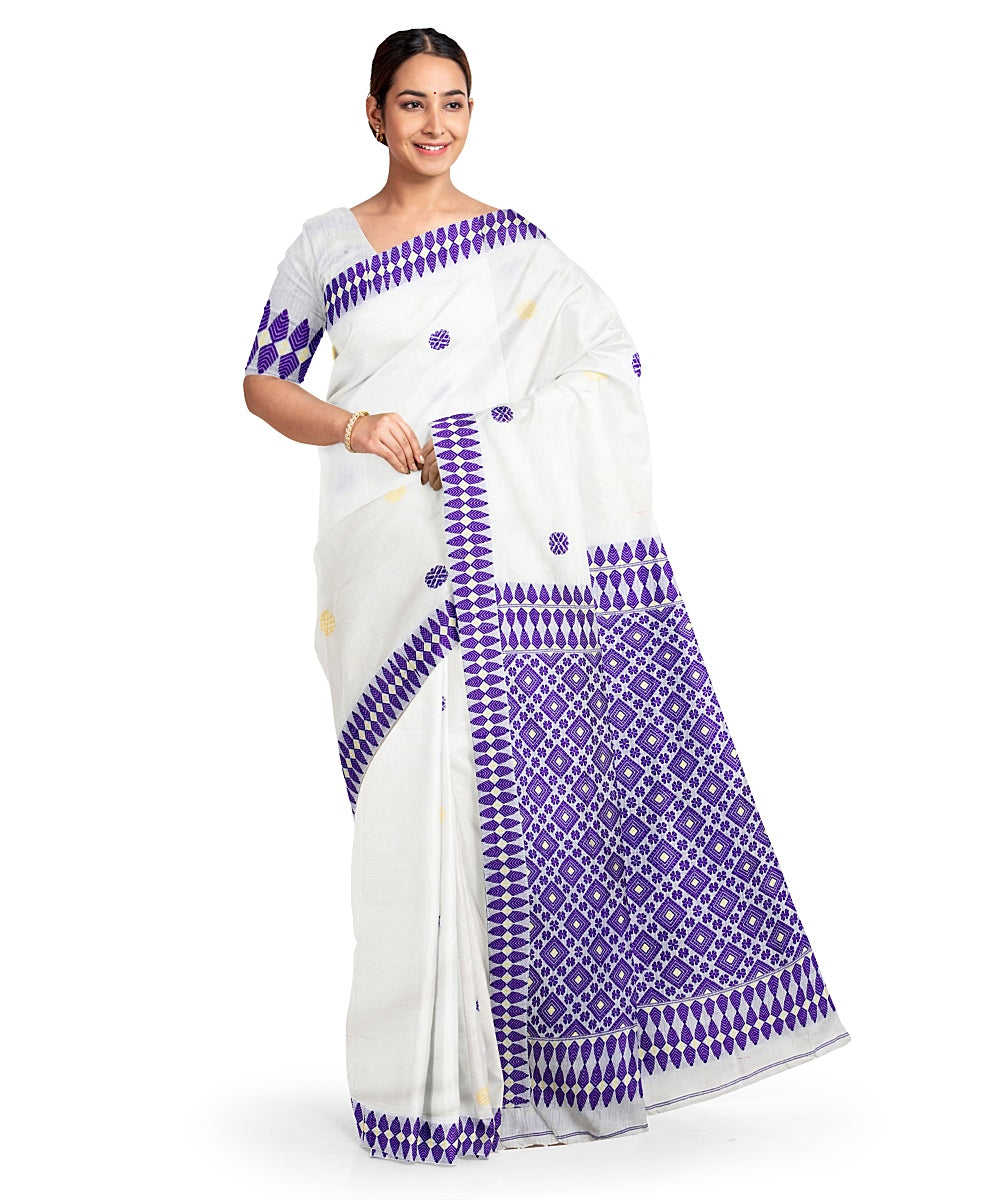 Navy blue off white cotton handloom assam saree