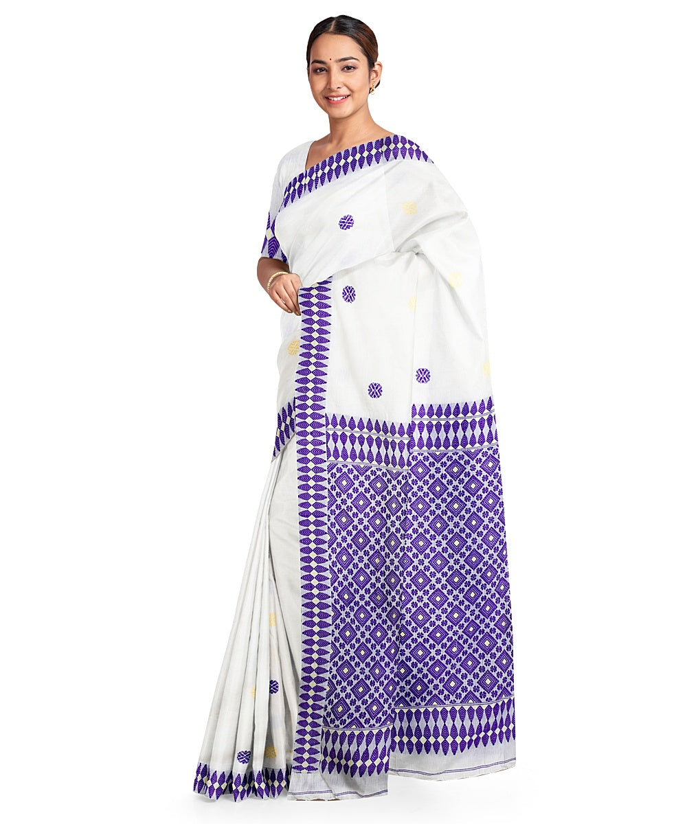 Navy blue off white cotton handloom assam saree