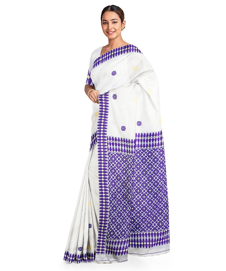 Navy blue off white cotton handloom assam saree