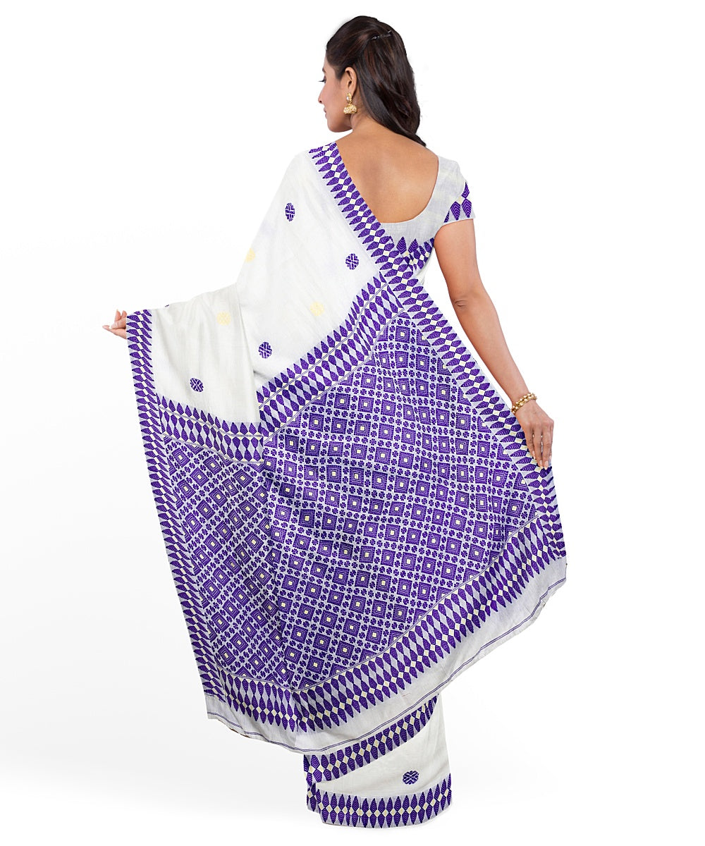 Navy blue off white cotton handloom assam saree
