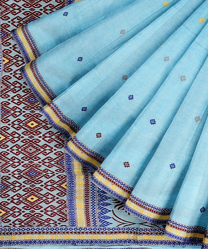 Sky blue brown cotton handloom assam saree