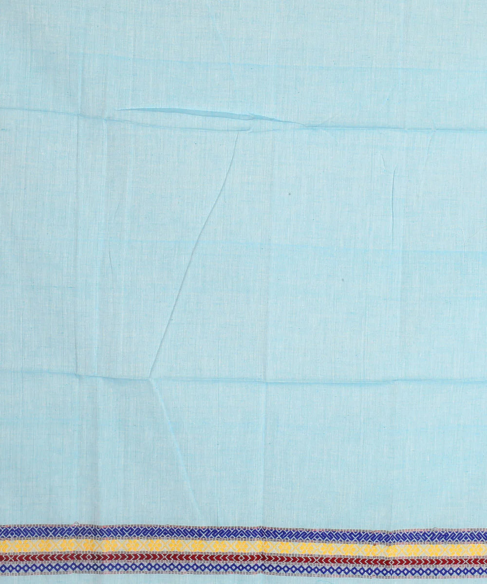 Sky blue brown cotton handloom assam saree