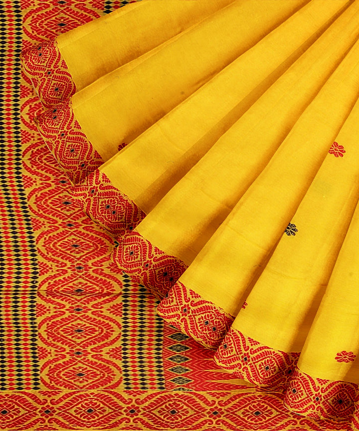 Yellow red handloom assam cotton saree