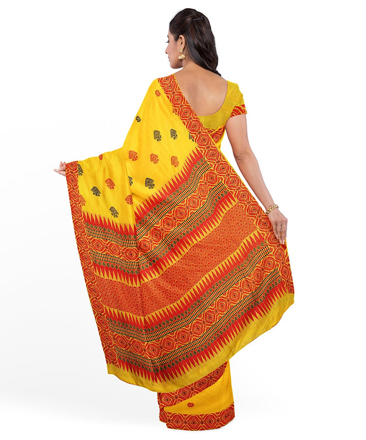 Yellow red handloom assam cotton saree