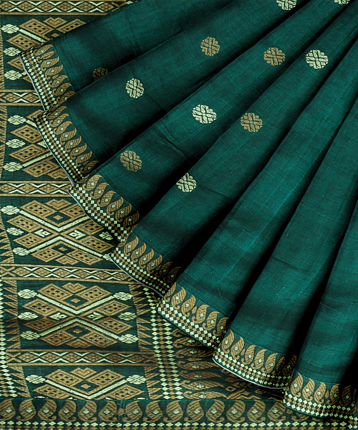 Cyan blue grey cotton handloom assam saree