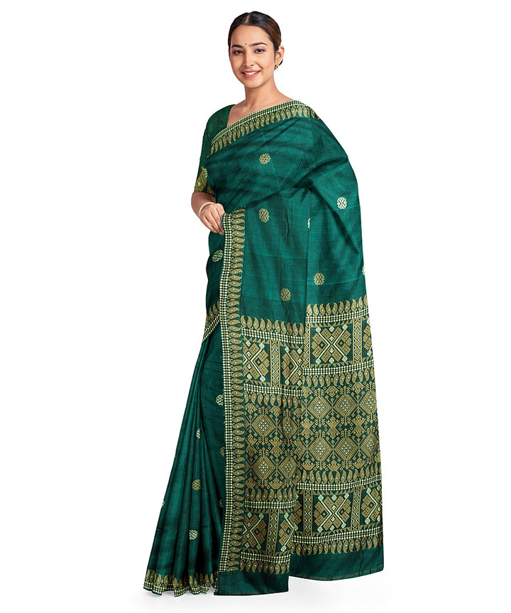 Cyan blue grey cotton handloom assam saree