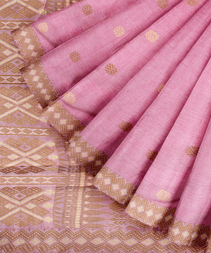 Peach brown cotton handloom assam saree