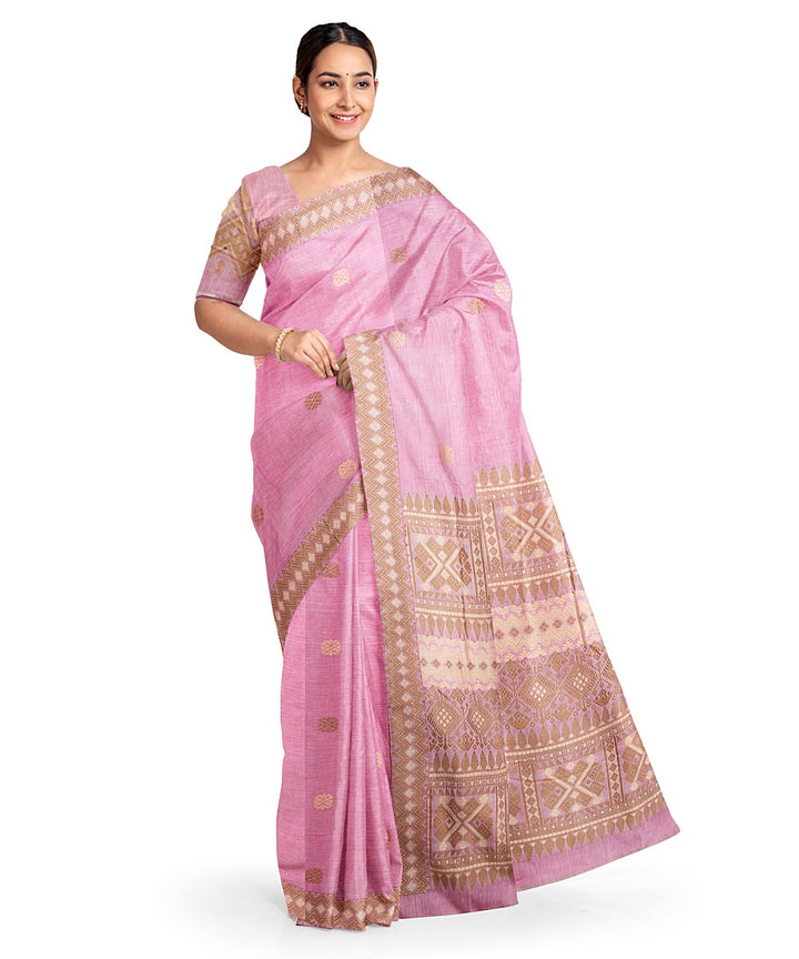 Peach brown cotton handloom assam saree
