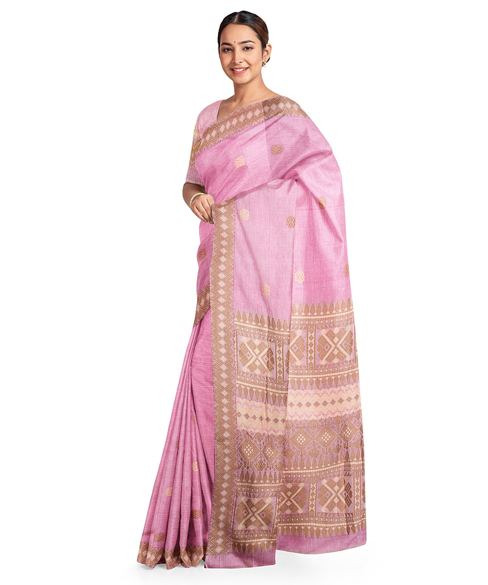 Peach brown cotton handloom assam saree