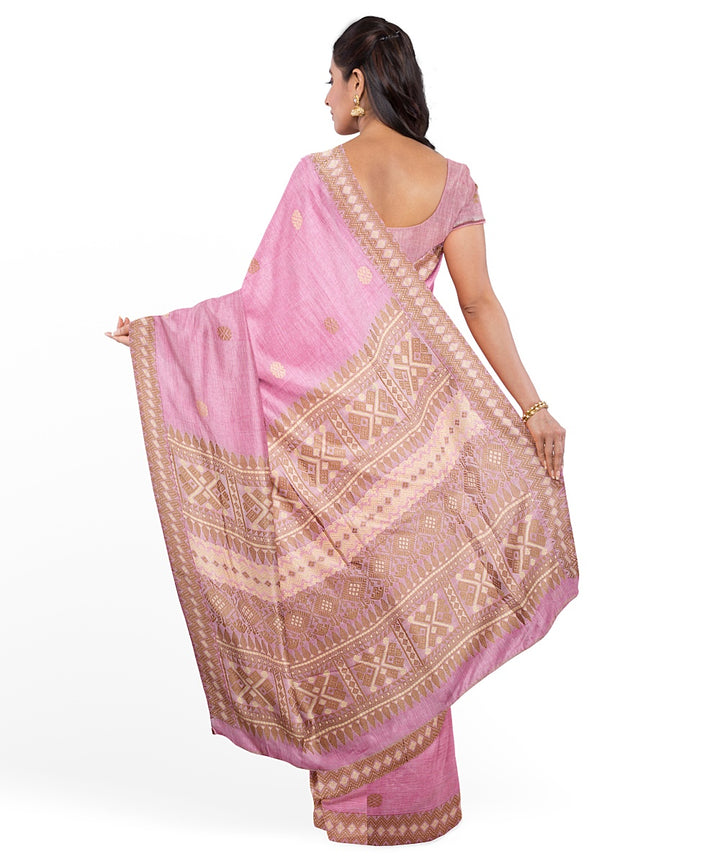 Peach brown cotton handloom assam saree