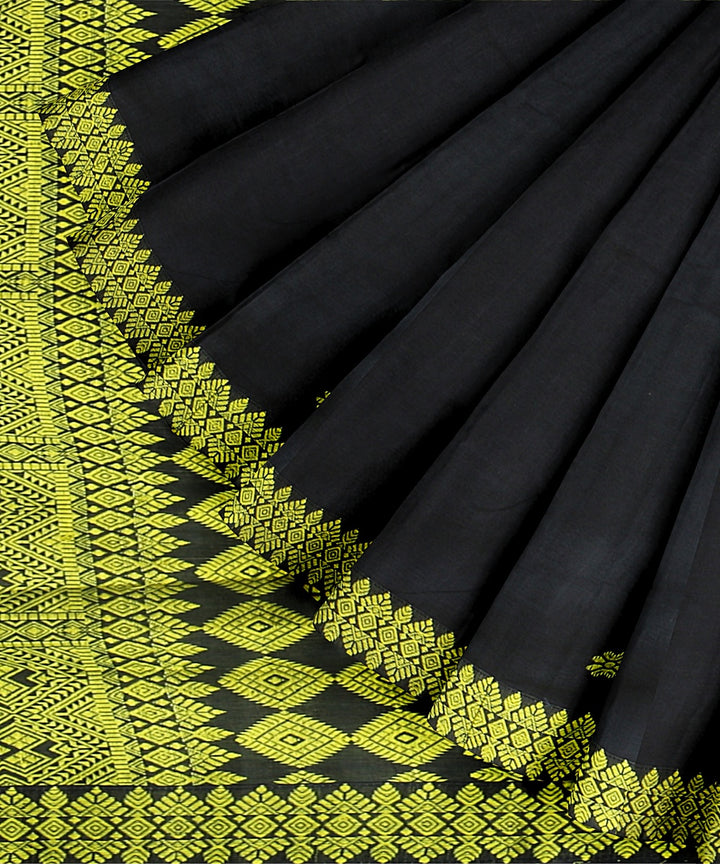 Navy blue yellow cotton handloom assam saree