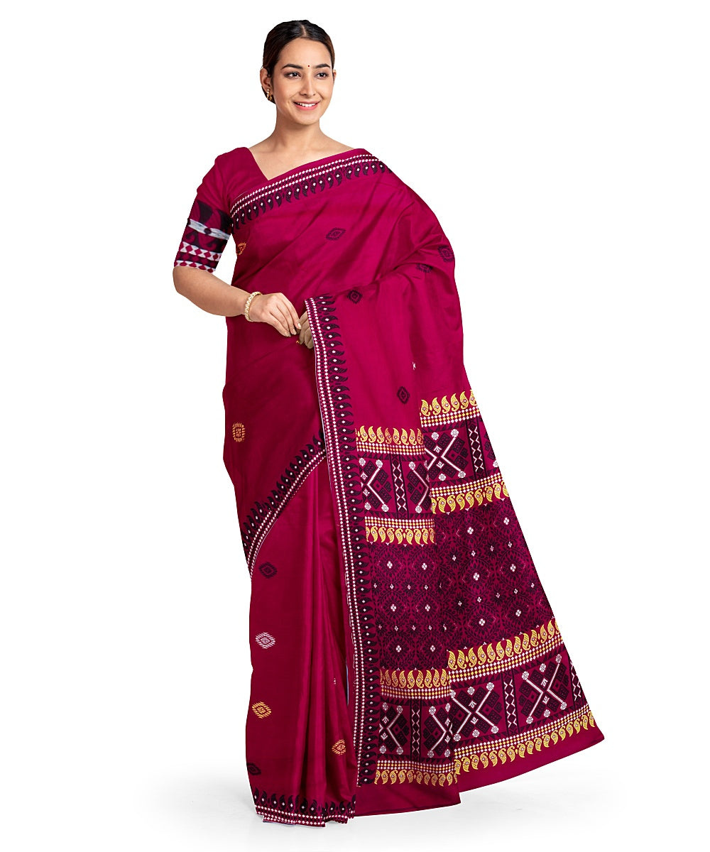 Red maroon cotton handloom assam saree