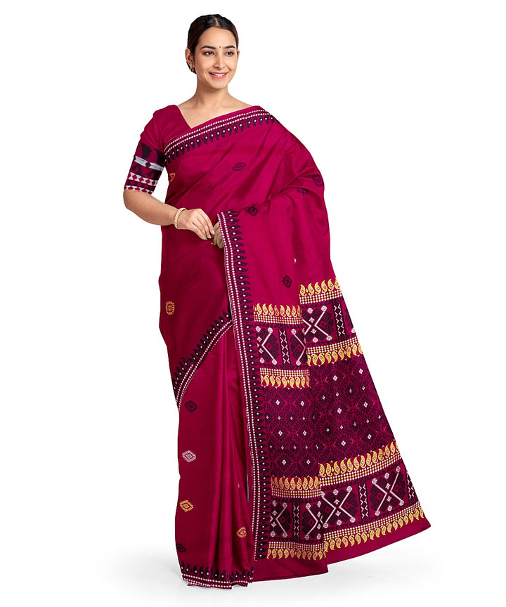 Red maroon cotton handloom assam saree