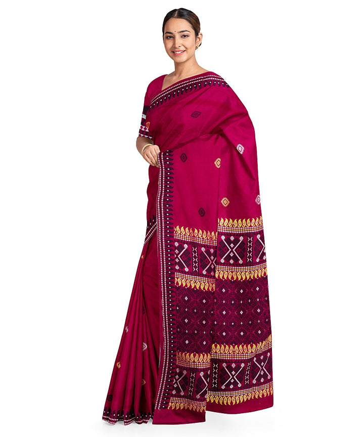 Red maroon cotton handloom assam saree
