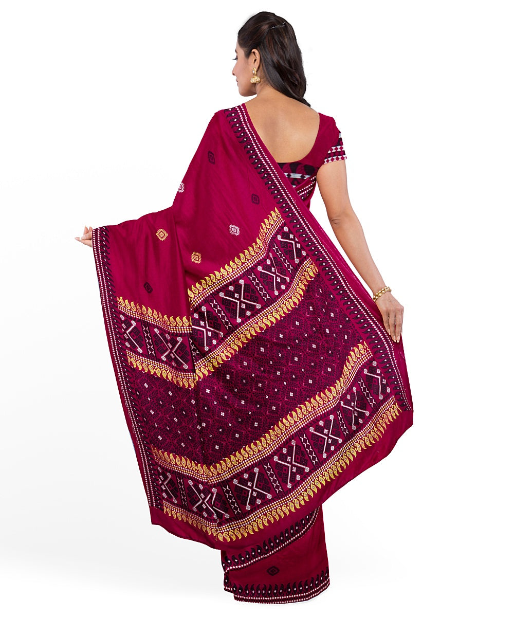 Red maroon cotton handloom assam saree