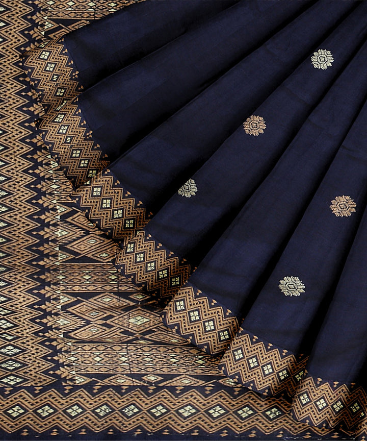 Navy blue grey cotton handloom assam saree