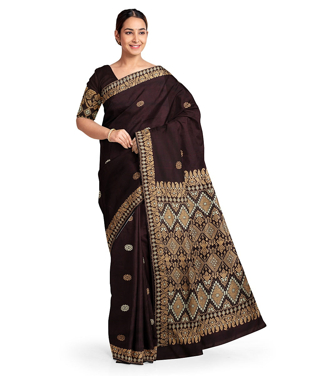 Maroon grey cotton handloom assam saree