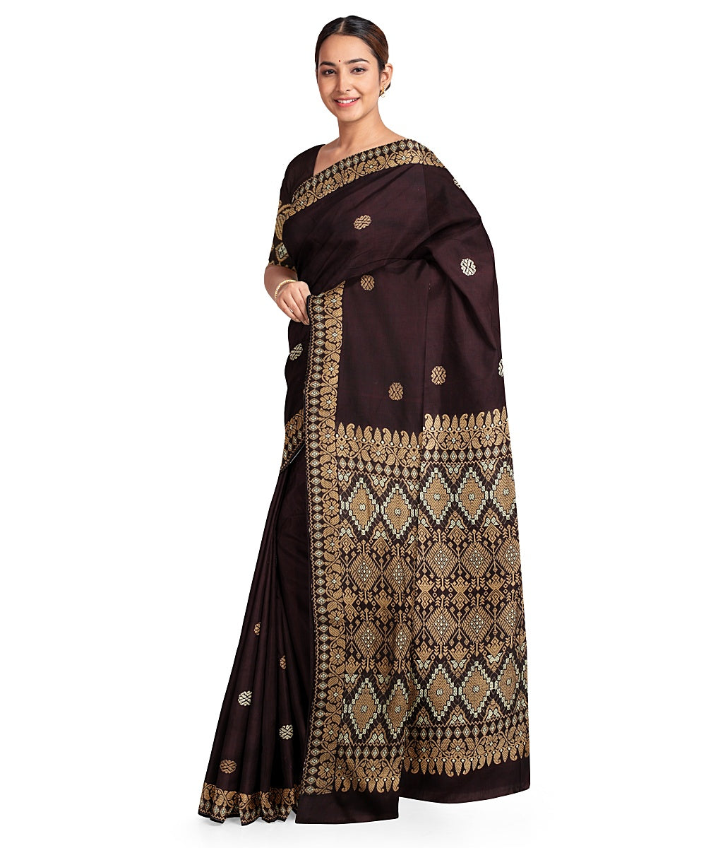 Maroon grey cotton handloom assam saree