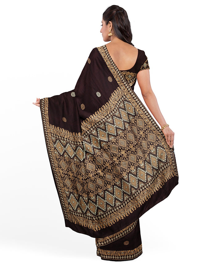 Maroon grey cotton handloom assam saree