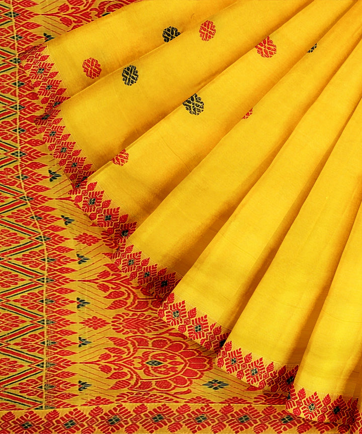 Yellow red cotton handloom assam saree