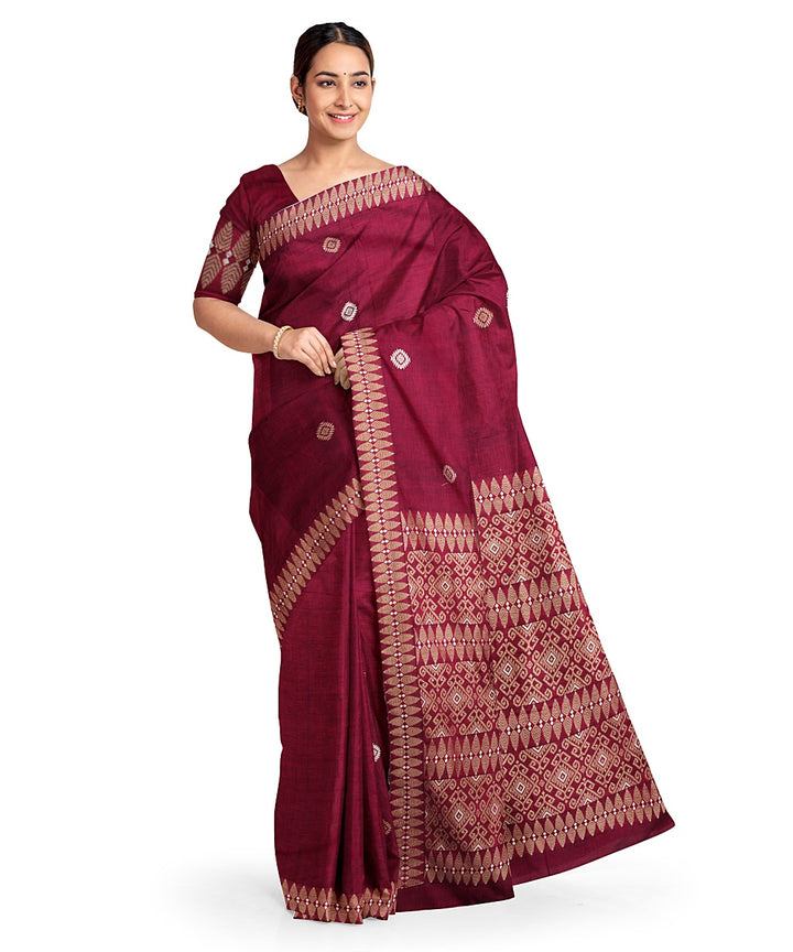 Red grey cotton handloom assam saree