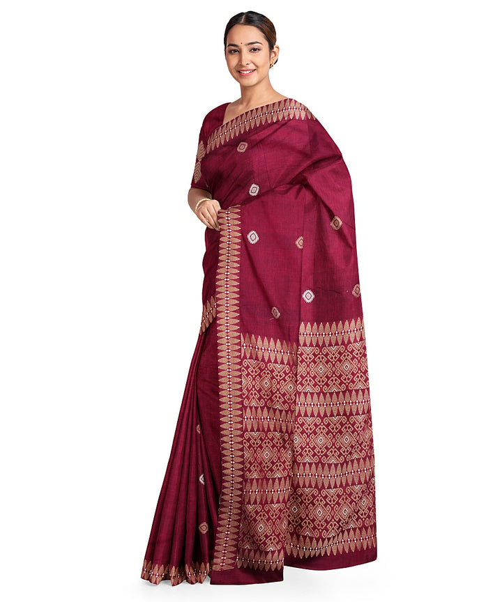 Red grey cotton handloom assam saree