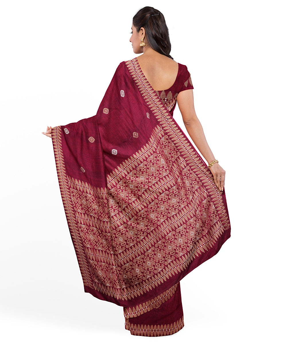 Red grey cotton handloom assam saree