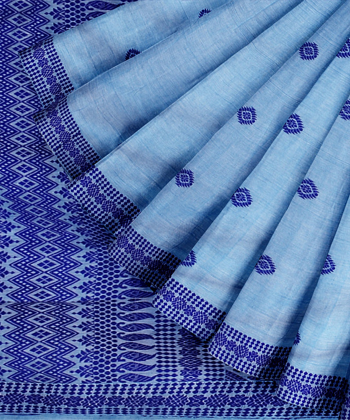 Sky blue blue cotton handloom assam saree