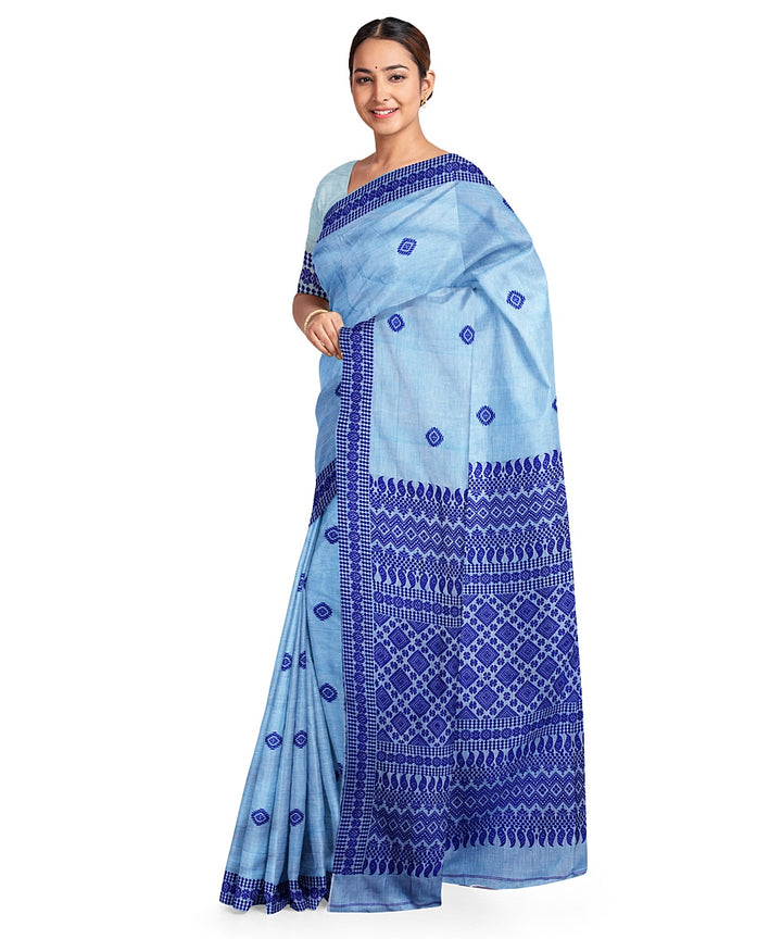 Sky blue blue cotton handloom assam saree