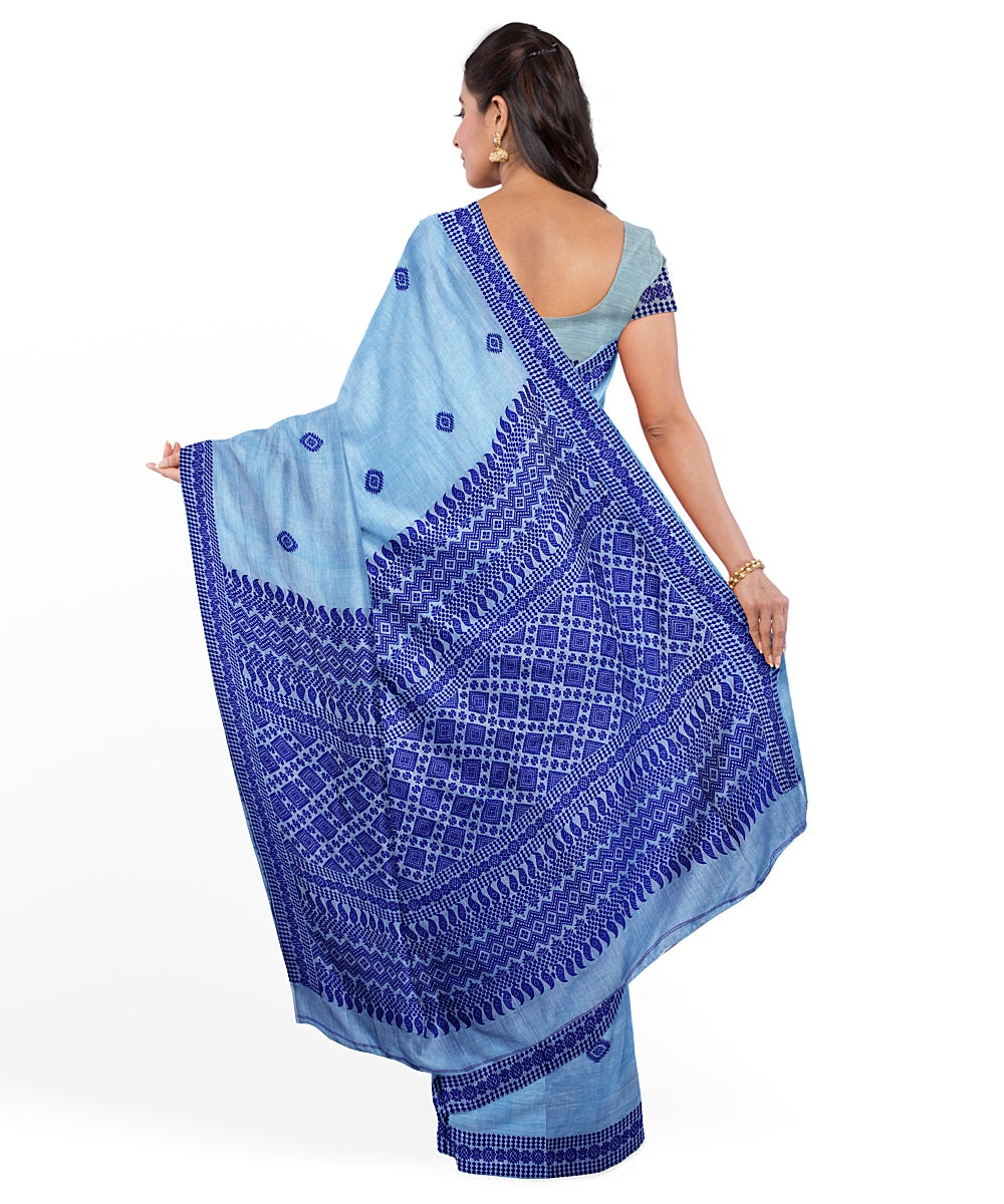 Sky blue blue cotton handloom assam saree