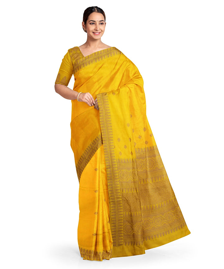 Yellow grey cotton handloom assam saree