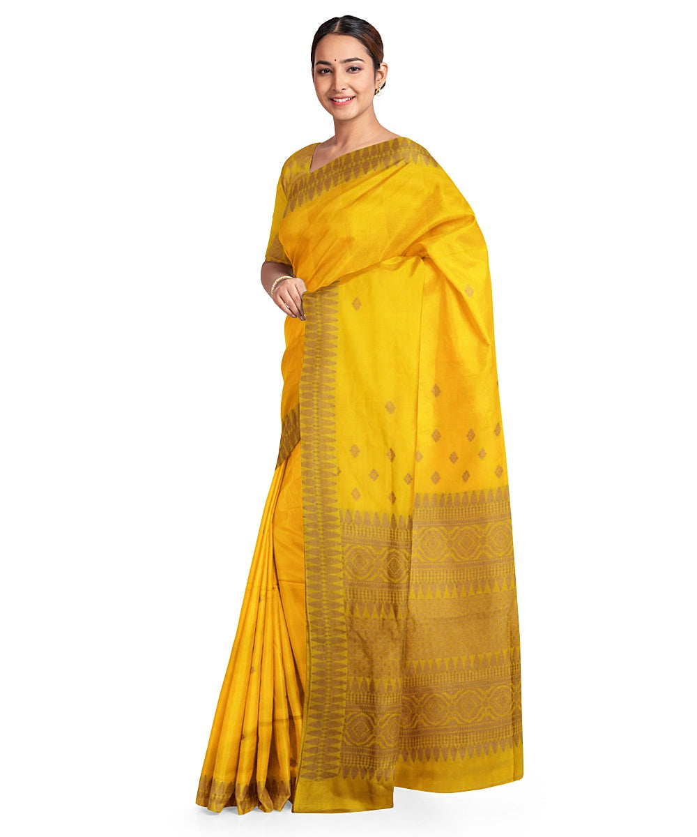 Yellow grey cotton handloom assam saree