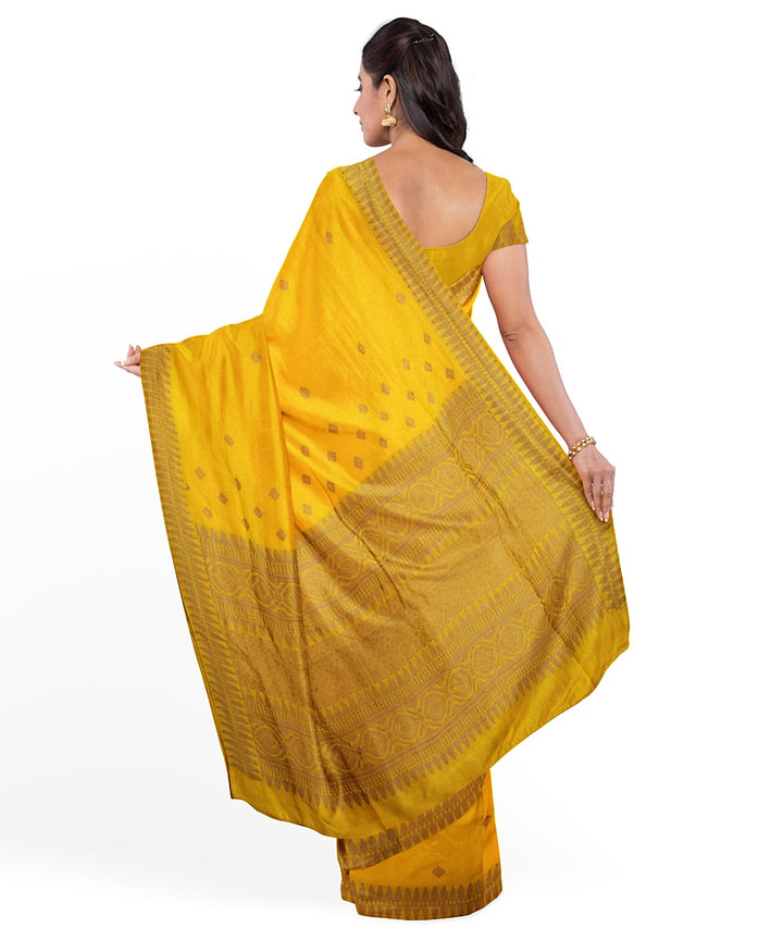 Yellow grey cotton handloom assam saree