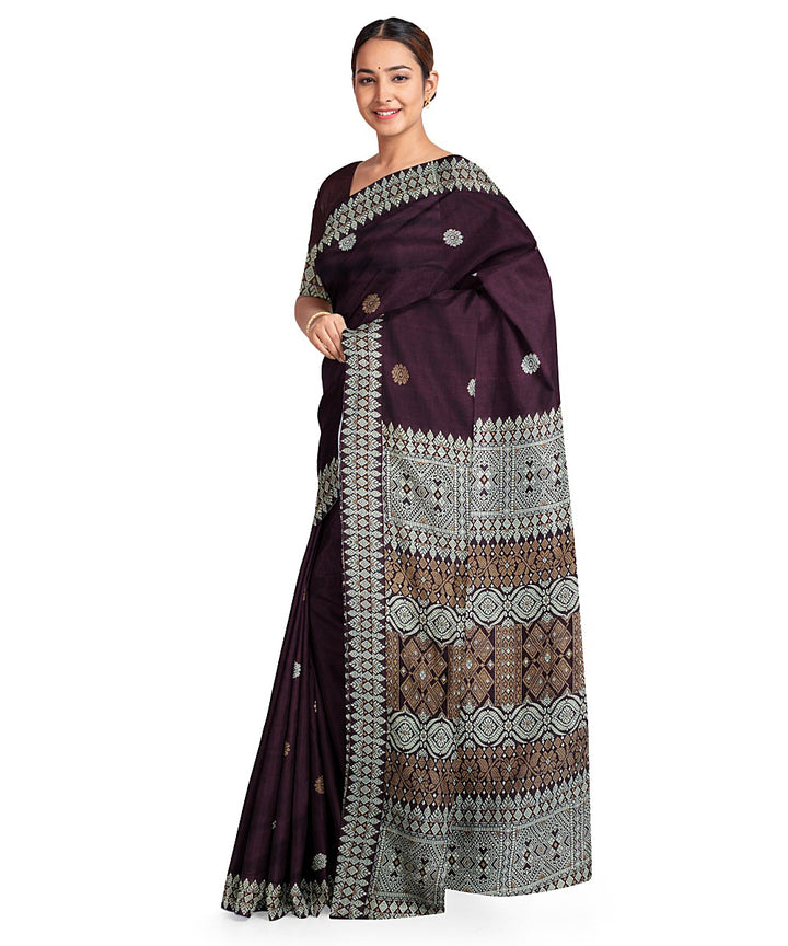 Brown grey cotton handloom assam saree