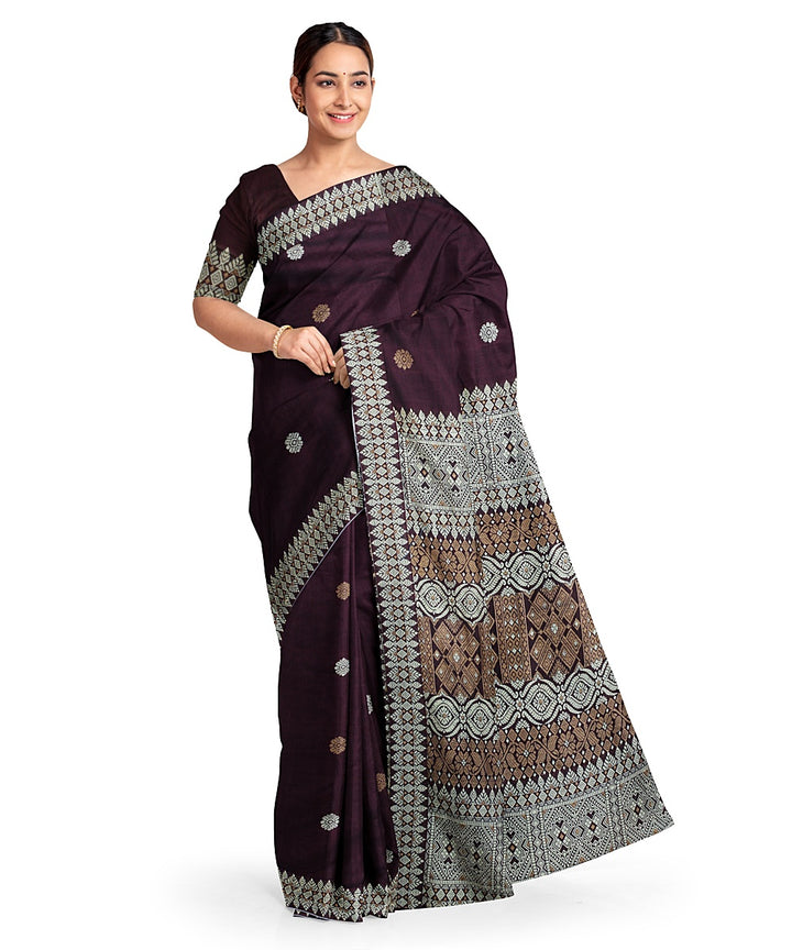 Brown grey cotton handloom assam saree