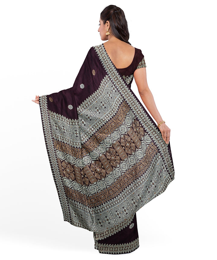 Brown grey cotton handloom assam saree