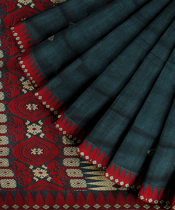 Dark green multicolor handloom assam cotton saree