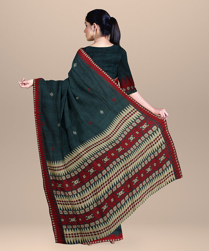 Dark green multicolor handloom assam cotton saree