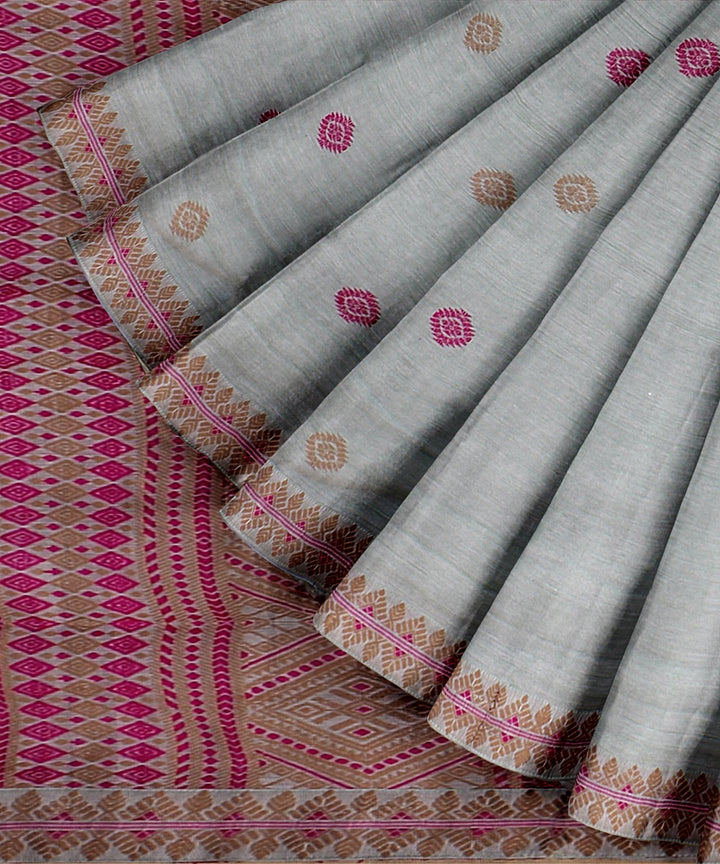 Mint green multicolor handloom assam cotton saree